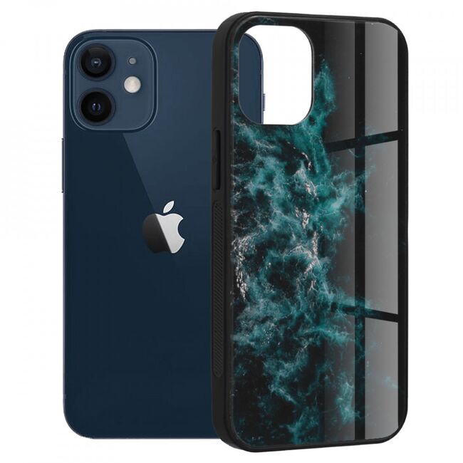 Husa iphone 12 / 12 pro cu sticla securizata, techsuit glaze - blue nebula