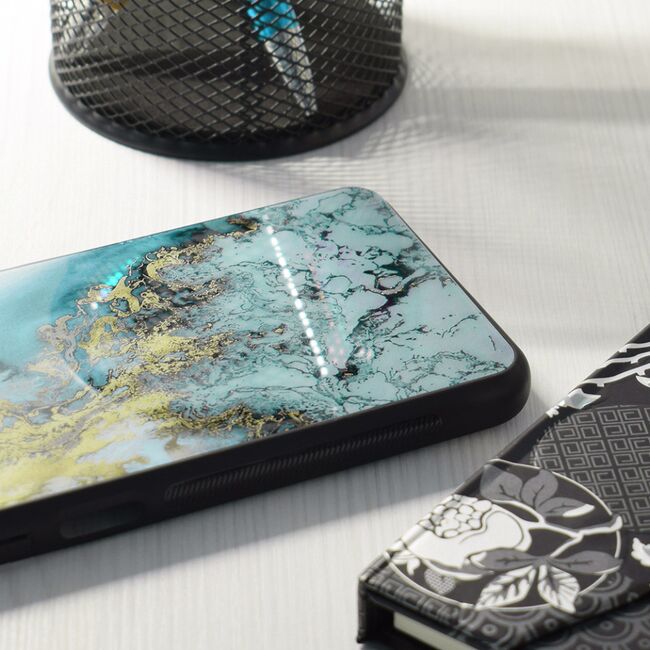 Husa iphone 7 plus cu sticla securizata, techsuit glaze - blue ocean