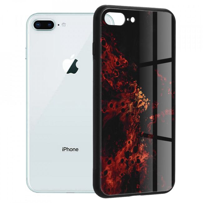 Husa iphone 7 plus cu sticla securizata, techsuit glaze - red nebula