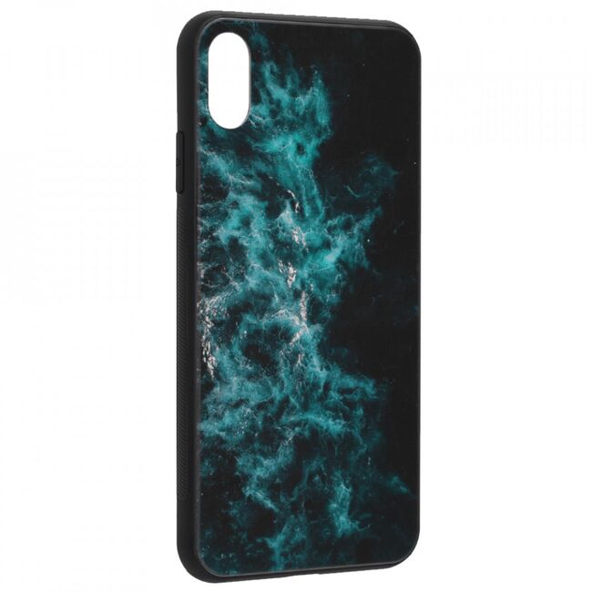 Husa iphone x / xs cu sticla securizata, techsuit glaze - blue nebula