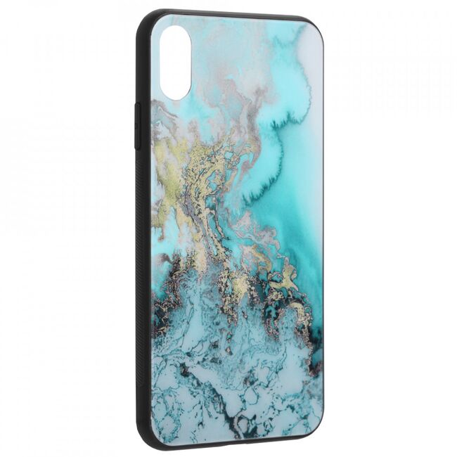 Husa iphone xs max cu sticla securizata, techsuit glaze - blue ocean