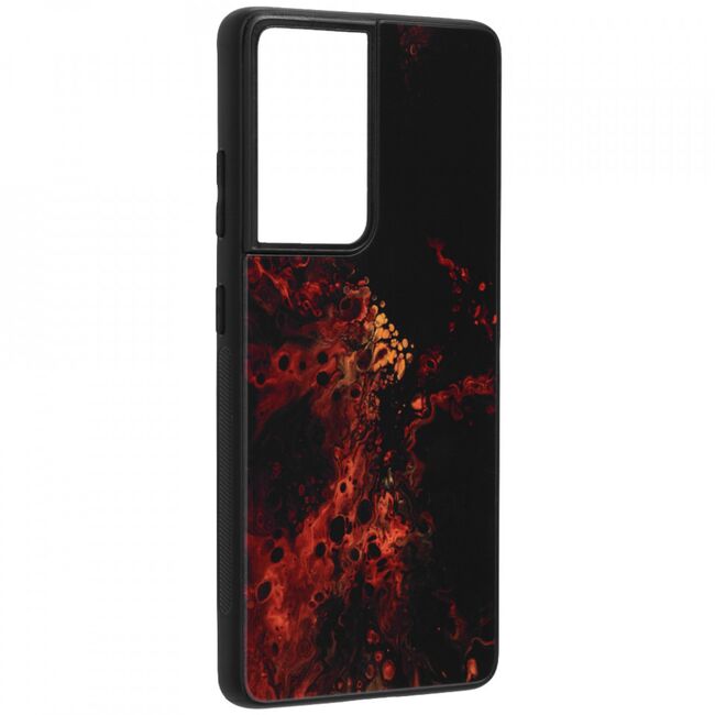 Husa samsung galaxy s21 ultra cu sticla securizata, techsuit glaze - red nebula