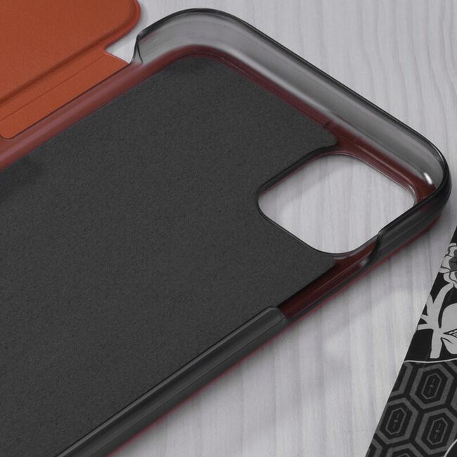 Husa iPhone 12 Eco Leather View Flip Tip Carte - Portocaliu