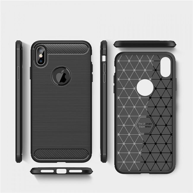 Husa iphone xs max, carbon silicone, techsuit - negru