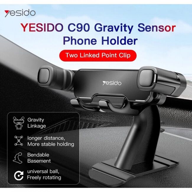 Suport telefon auto cu prindere bord Yesido C90, negru