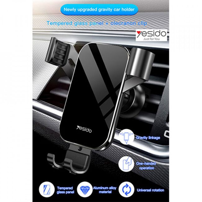 Suport telefon auto universal Yesido C87, grila ventilatie, negru