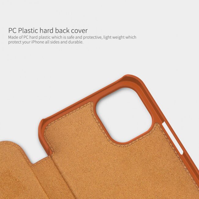 Husa iphone 12 mini, qin leather case, nillkin - brown
