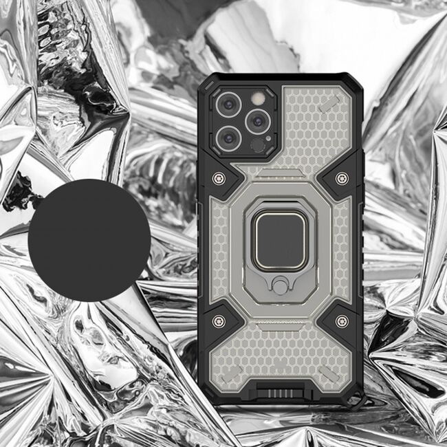 Husa iphone 12 pro max cu inel, techsuit honeycomb - negru
