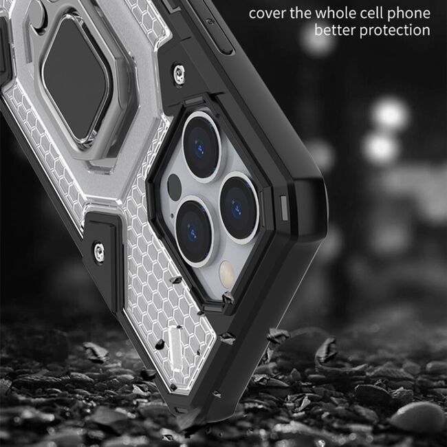 Husa iphone 13 pro max cu inel, techsuit honeycomb - negru