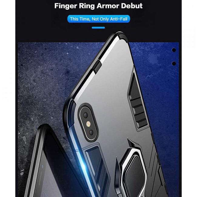 Husa iphone xs max cu inel, techsuit silicone shield - negru