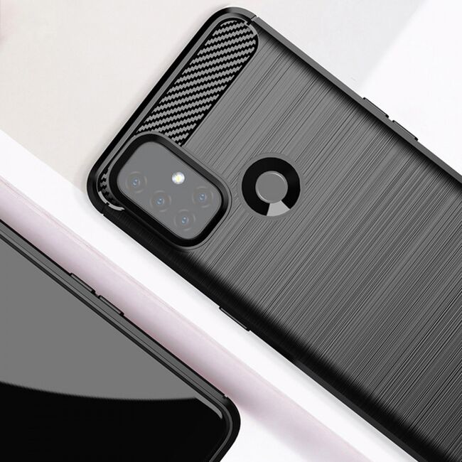 Husa oneplus nord n10 5g, carbon silicone, techsuit - negru