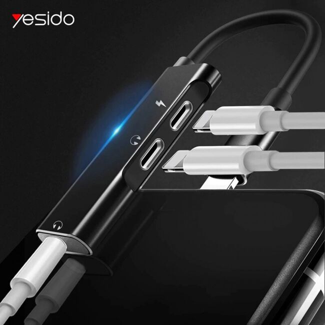 Adaptor audio DAC iPhone, Lightning la Jack + 2x Lightning Yesido YAU-13, negru