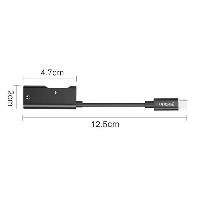 Adaptor audio type-c la type-c si jack 3.5mm (yau22), yesido - negru