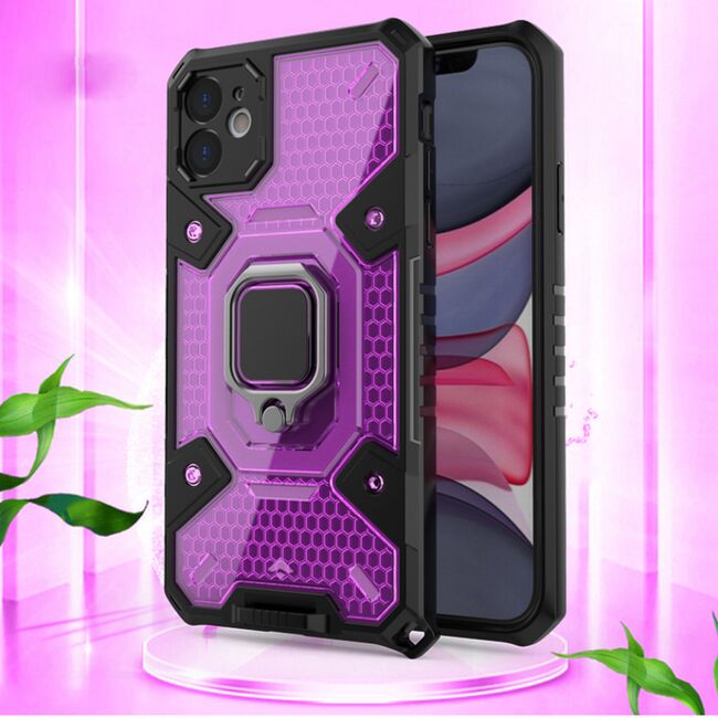 Husa iphone 11 cu inel, techsuit honeycomb - rose-violet
