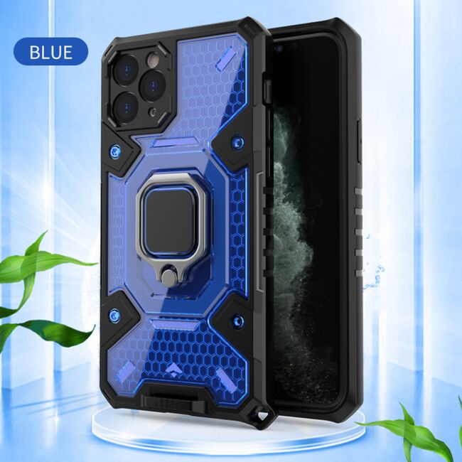 Husa iphone 11 pro max cu inel, techsuit honeycomb - albastru
