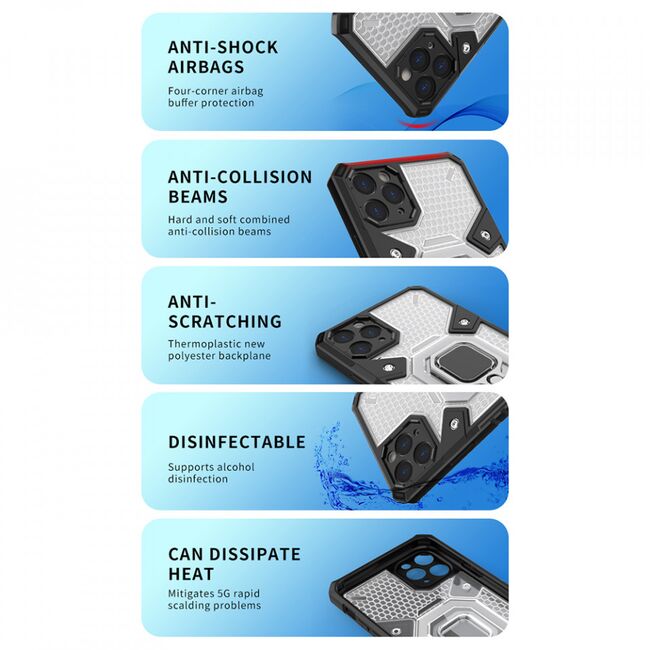 Husa iphone 12 pro max cu inel, techsuit honeycomb - albastru