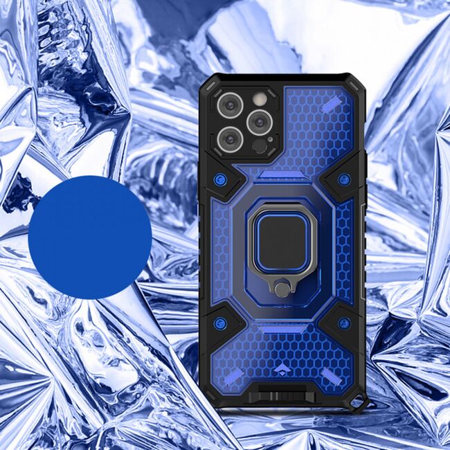 Husa iphone 12 pro max cu inel, techsuit honeycomb - albastru