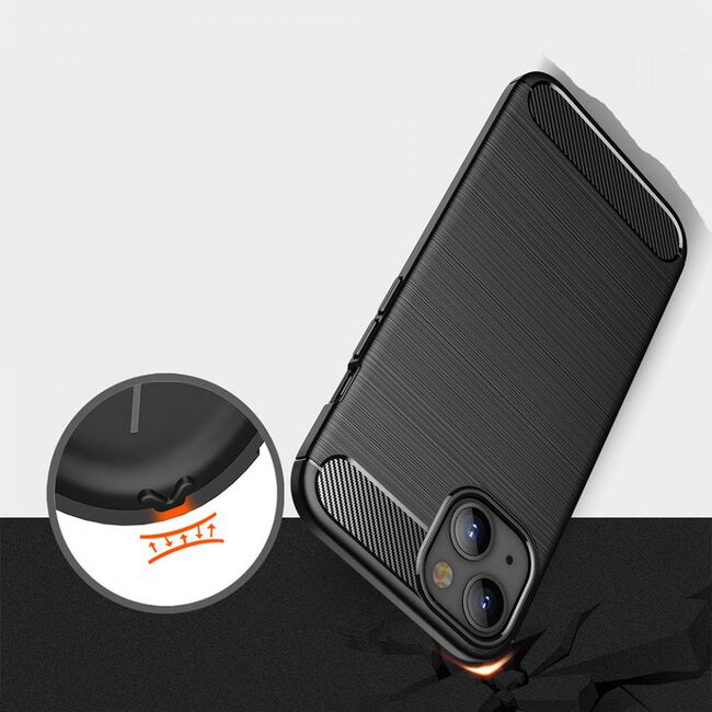Husa iphone 13 mini, carbon silicone, techsuit - negru