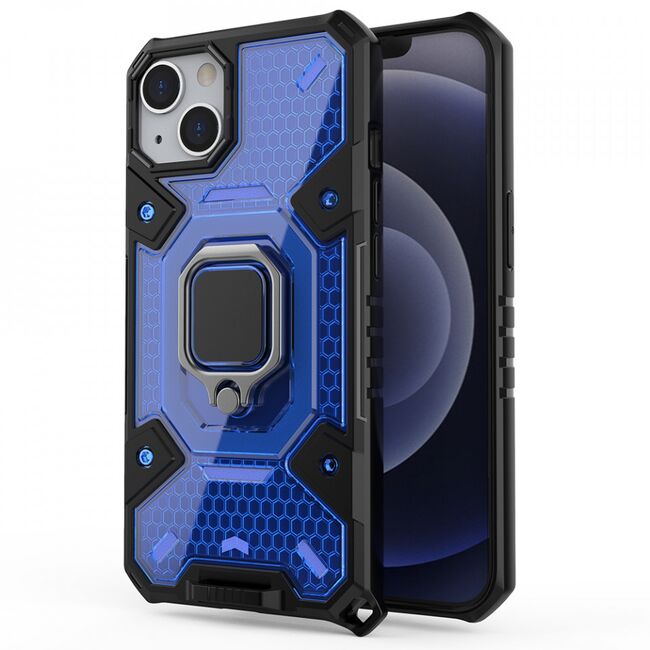 Husa iphone 13 mini cu inel, techsuit honeycomb - albastru