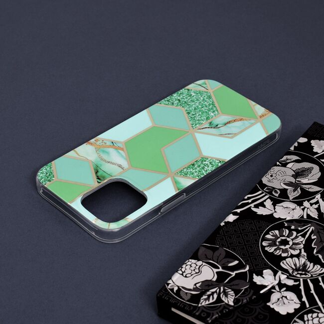 Husa iphone 12 marble series, techsuit - green hex