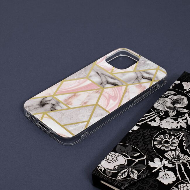 Husa iphone 12 marble series, techsuit - pink hex
