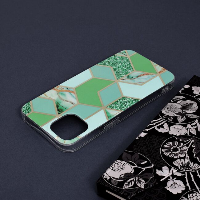 Husa iphone 13 marble series, techsuit - green hex