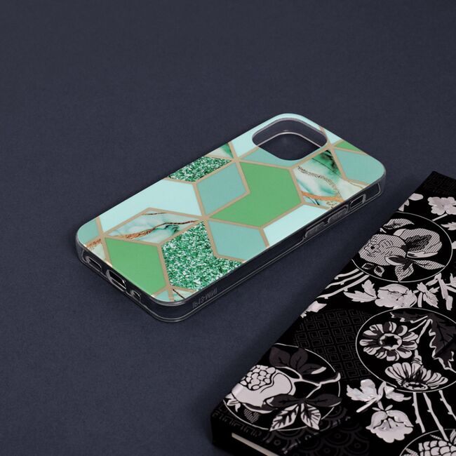 Husa iphone 13 mini marble series, techsuit - green hex