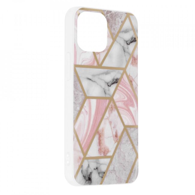 Husa iphone 13 mini marble series, techsuit - pink hex