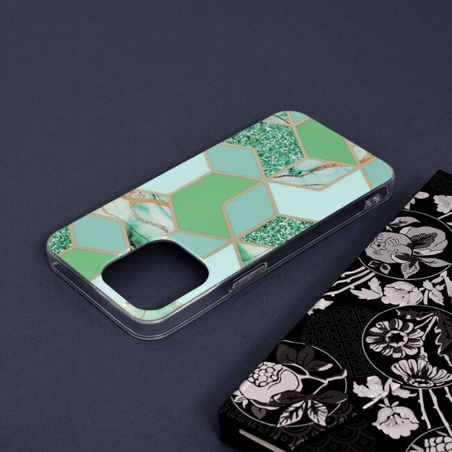 Husa iphone 13 pro marble series, techsuit - green hex