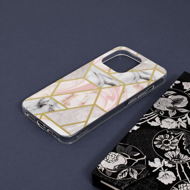 Husa iphone 13 pro marble series, techsuit - pink hex