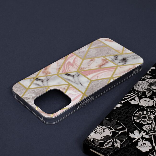 Husa iphone 13 pro max marble series, techsuit - pink hex