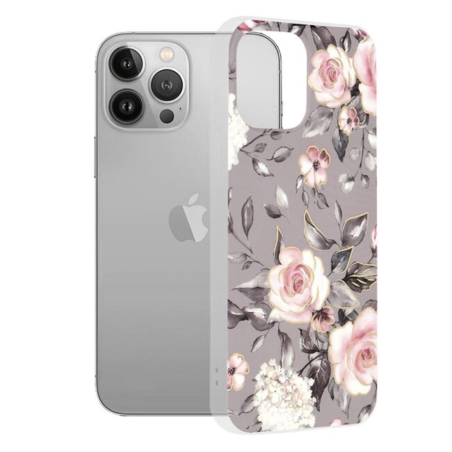 Husa iphone 13 pro marble series, techsuit - bloom of ruth gray