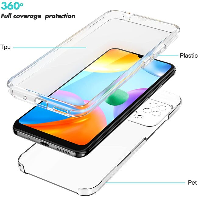 Pachet 360: Husa cu folie integrata pentru Xiaomi Redmi 10C 360 Full Cover (fata+spate), transparent