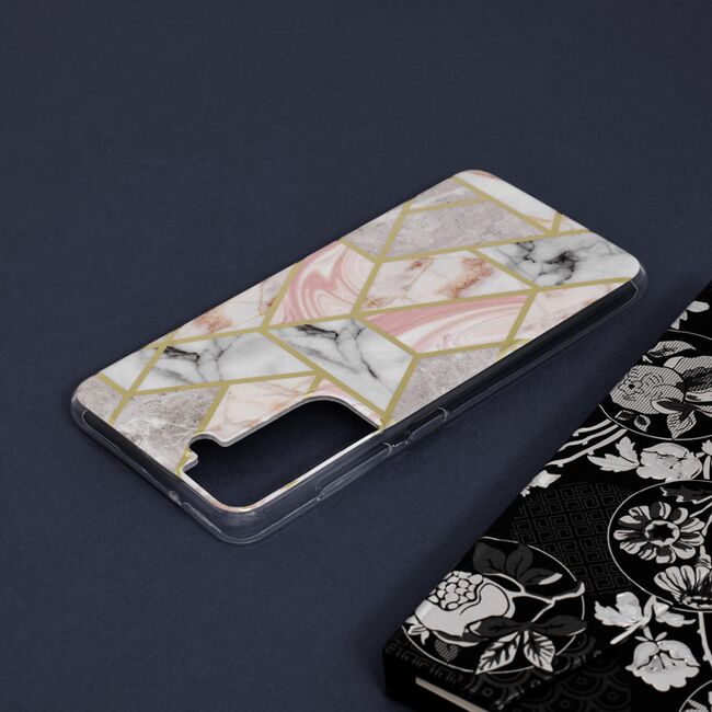 Husa samsung galaxy s21 fe marble series, techsuit - pink hex
