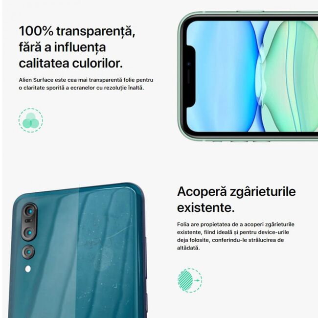 Folie iphone 11 pro, regenerabila + case friendly, alien surface - transparent