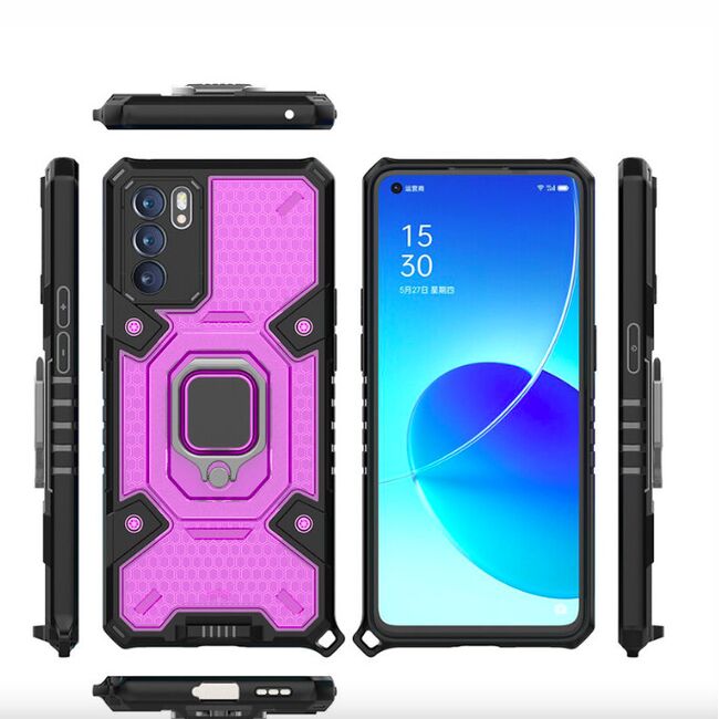 Husa oppo reno 6 5g cu inel, techsuit honeycomb - rose-violet