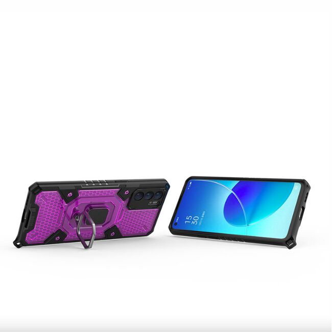 Husa oppo reno 6 5g cu inel, techsuit honeycomb - rose-violet