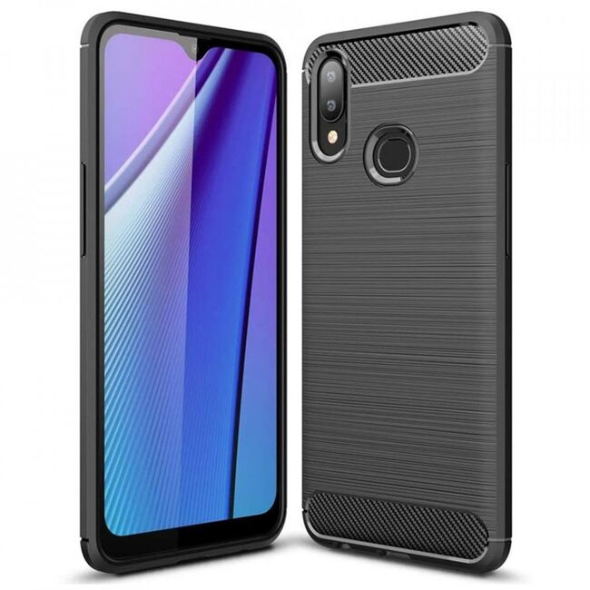 Husa samsung galaxy a10s / m01s, carbon silicone, techsuit - negru