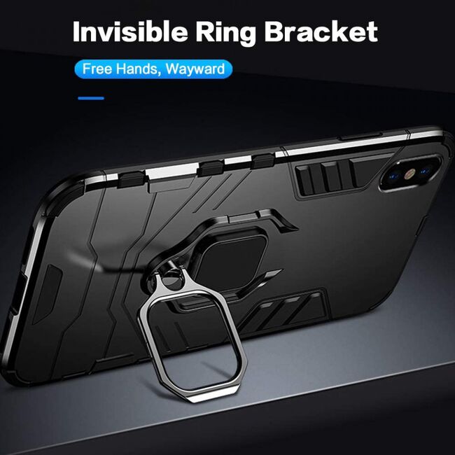 Husa iphone xs cu inel, techsuit silicone shield - negru
