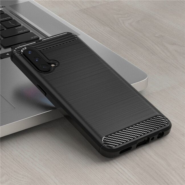 Husa oneplus nord ce 5g, carbon silicone, techsuit - negru