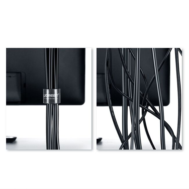 Organizator cabluri Ugreen, multifunctional, banda velcro, 2m, negru, 40354