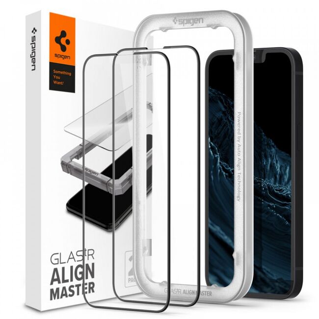 Folie sticla iphone 13 / 13 pro / iphone 14, alm glas (2xpack) spigen - negru