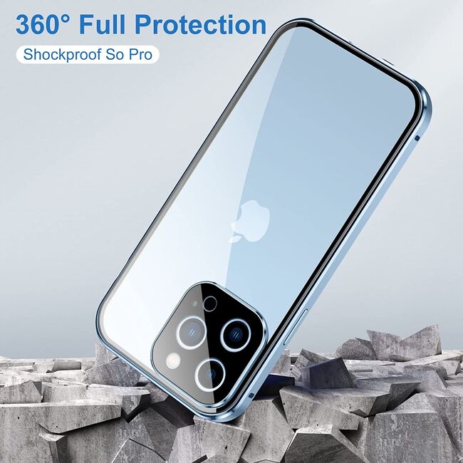 Husa 360 Magnetic Glass pentru iPhone 13 Pro (sticla fata + spate), negru