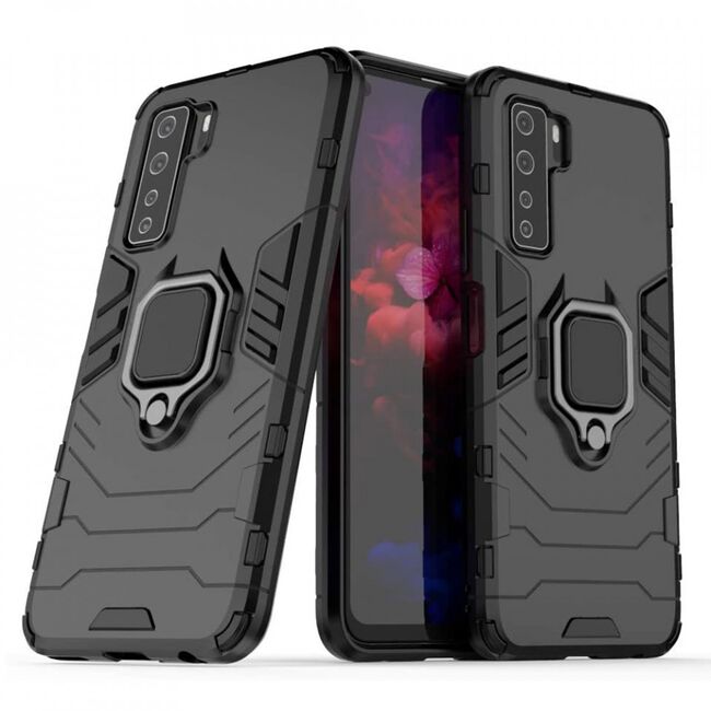Husa huawei p40 lite 5g cu inel, techsuit silicone shield - negru