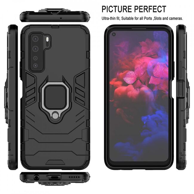 Husa huawei p40 lite 5g cu inel, techsuit silicone shield - negru