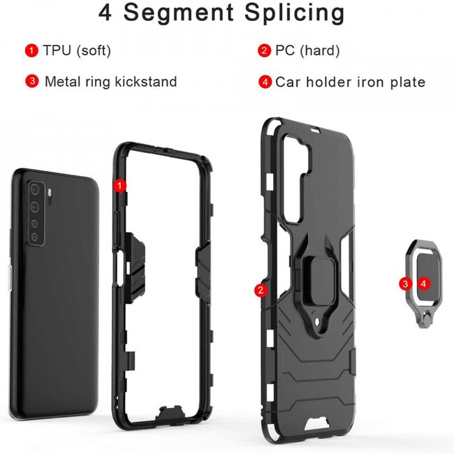 Husa huawei p40 lite 5g cu inel, techsuit silicone shield - negru