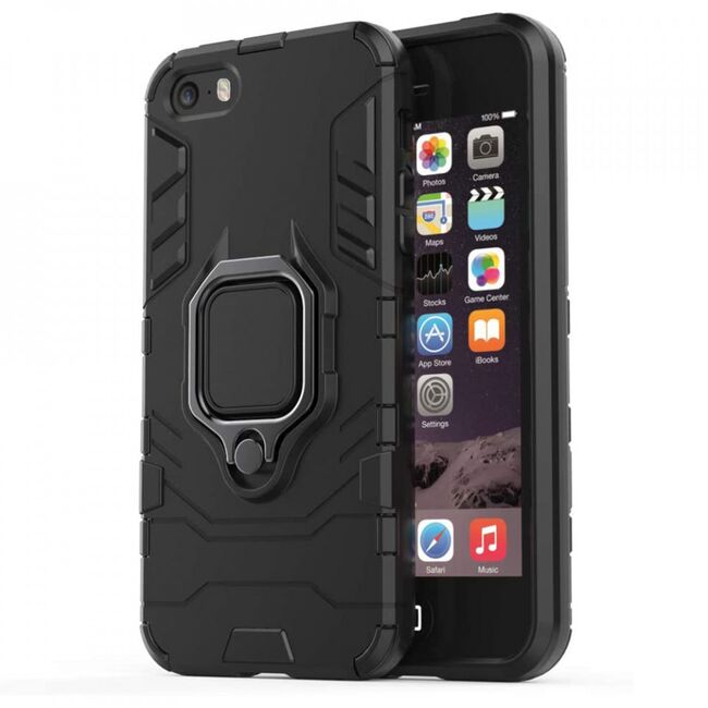 Husa iphone 5 / 5s cu inel, techsuit silicone shield - negru