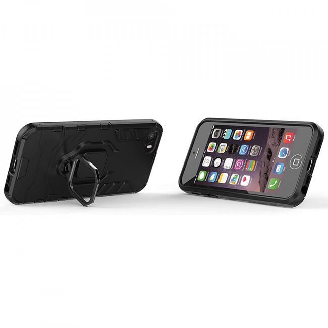 Husa iphone 5 / 5s cu inel, techsuit silicone shield - negru