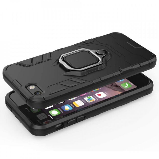 Husa iphone 5 / 5s cu inel, techsuit silicone shield - negru