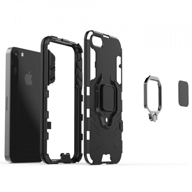 Husa iphone 5 / 5s cu inel, techsuit silicone shield - negru